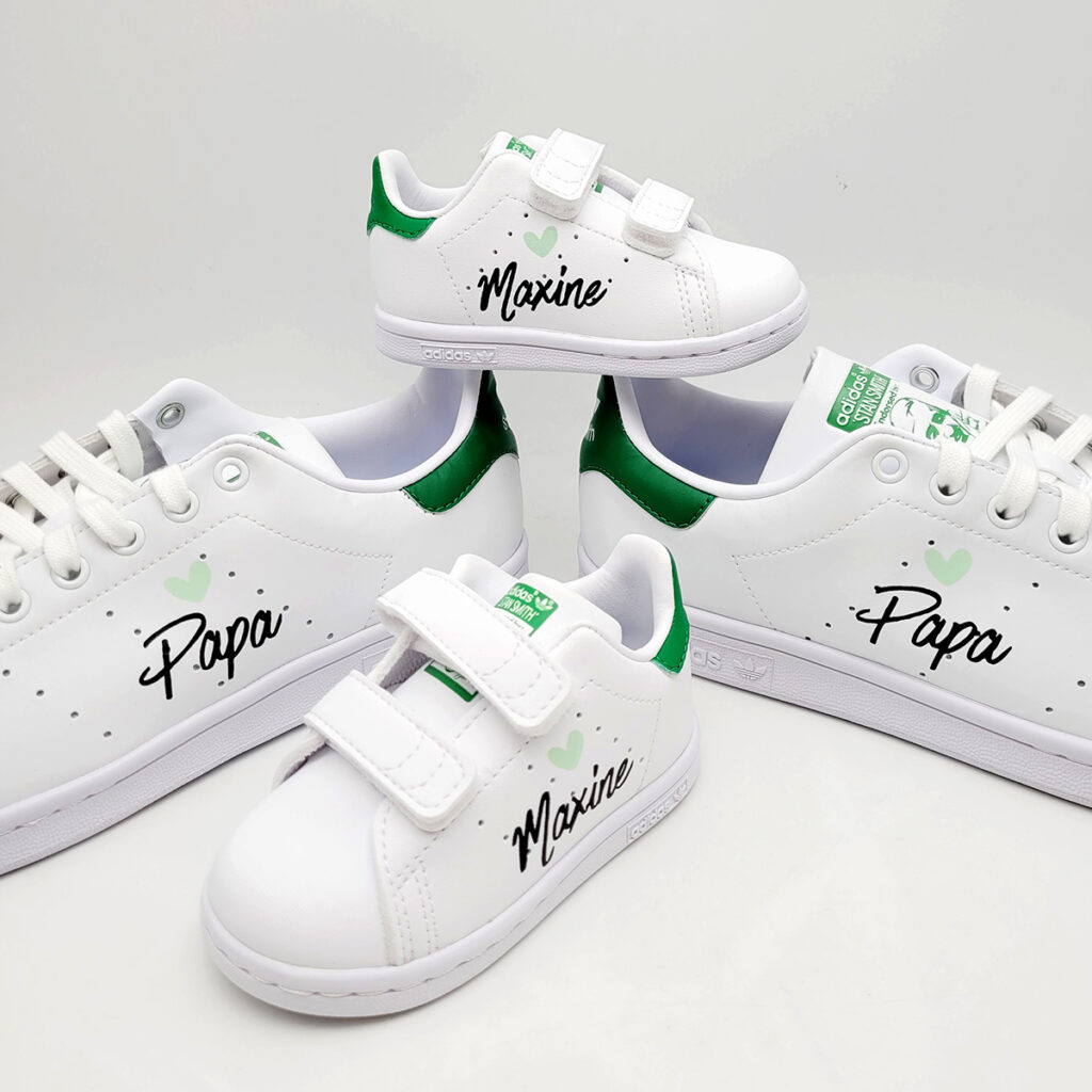 Duo Adidas Stan Smith Papa Et Mini Coeur Double G Customs Custom