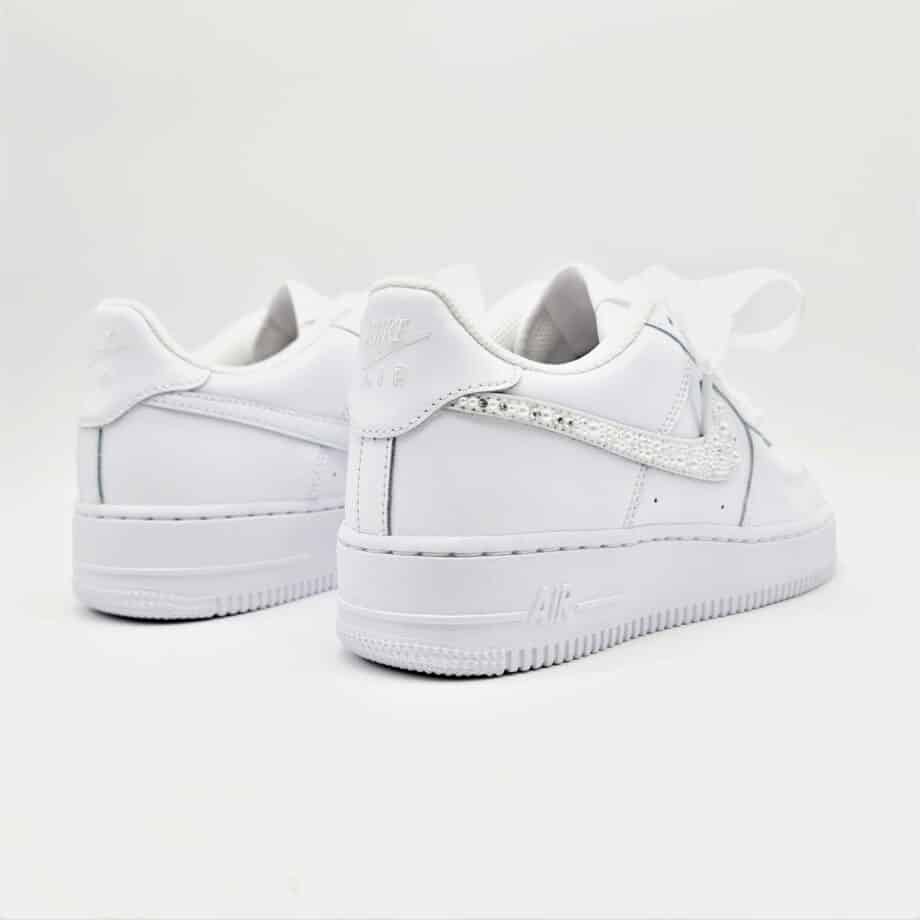 Nike's air force 1s are going wedding mode with this pearl version featuring a mix of Swarovski beads and rhinestones.