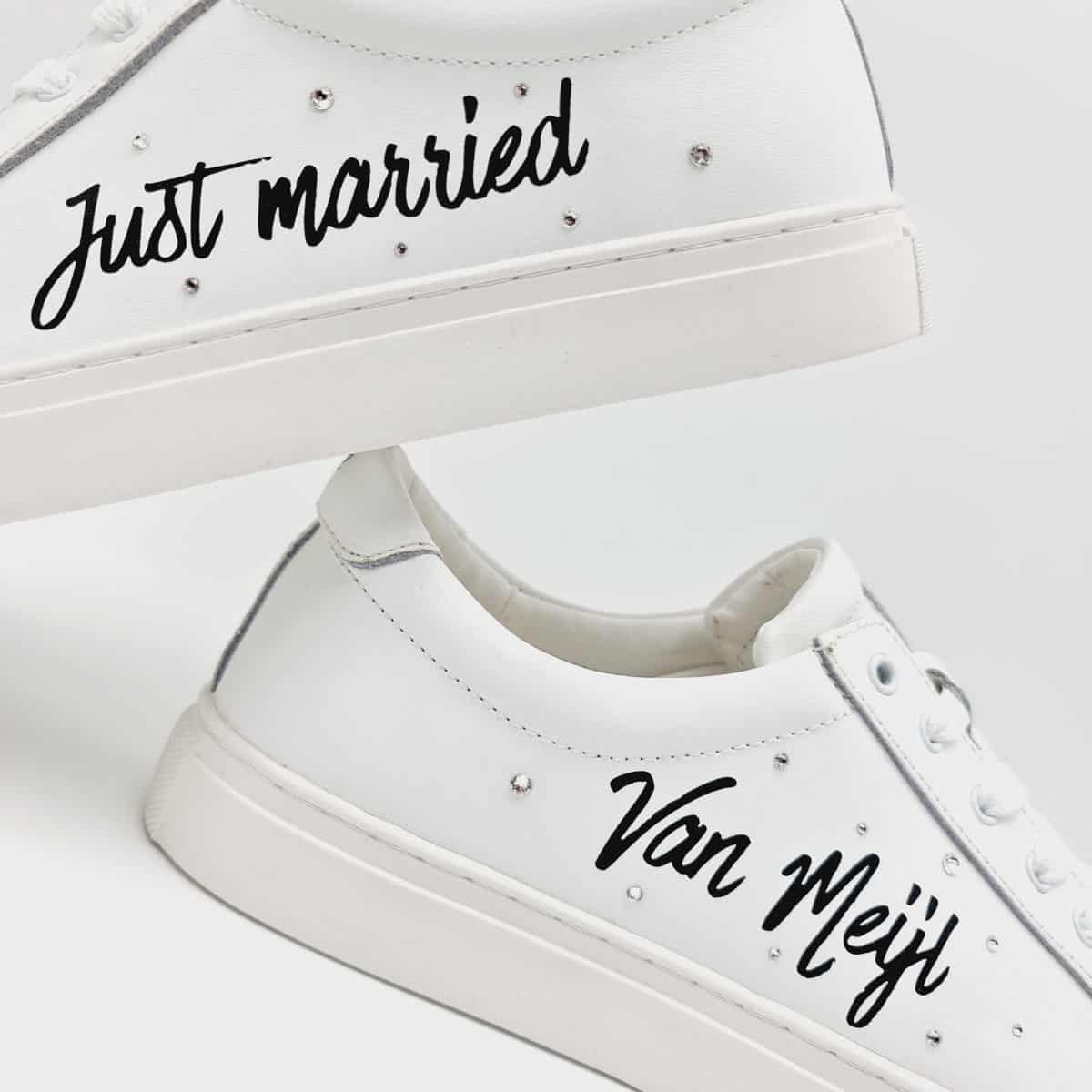 Just Married with Wedding Sneakers | Double G Customs