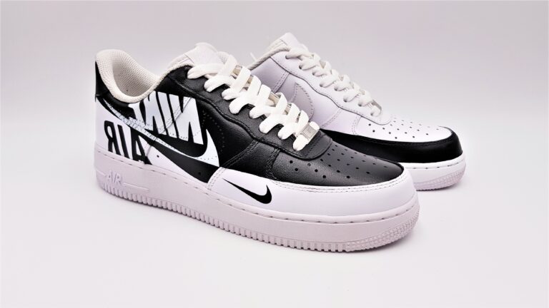 Les Nike air force 1 Reverse - Des sneakers customs noires et blanches créées par Double G Customs