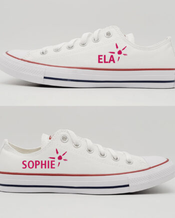 Le prénom de votre choix et le logo de l'association ELA sur une paire de Converse Chuck Taylor Low