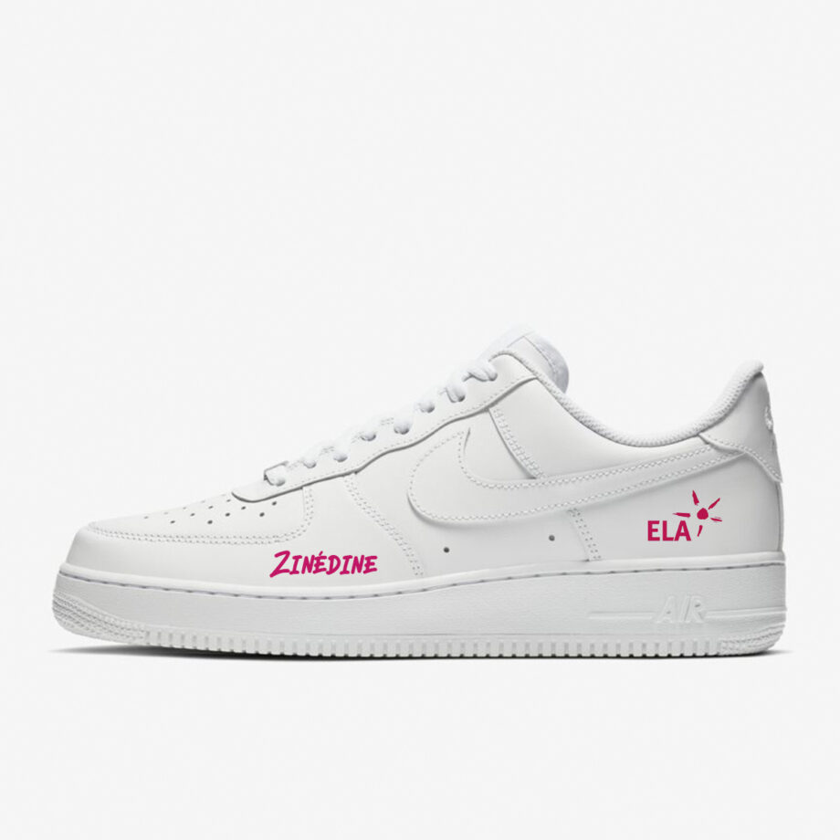 Nike air force one sneakers personalized with the ELA association logo and the first name of your choice.